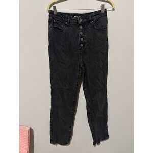 Inc International Concepts High Rise Button-Fly Mom Jeans Black Sz 4